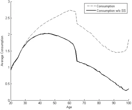 Figure 5.2: Average households’ consumption over the life cycle.