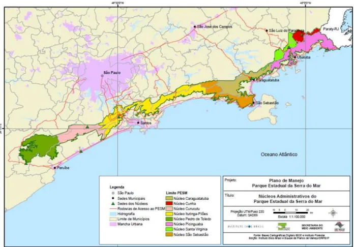 Figura 02 – Divisão do Parque Estadual da Serra do Mar nos oito Núcleos que o compõe. 