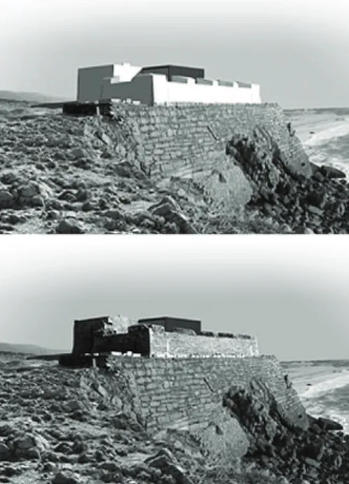 Figure 4 – Three-dimensional simulation: fort walls  with and without plaster 