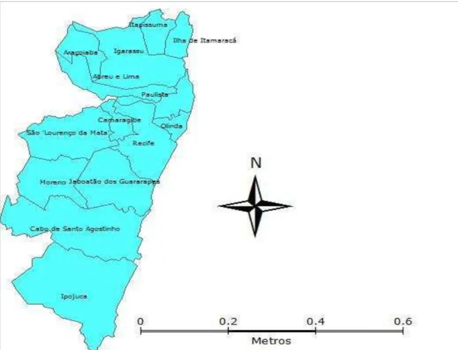 Figura 2  – Mapa físico-administrativo da Região Metropolitana de Recife (RMR) 