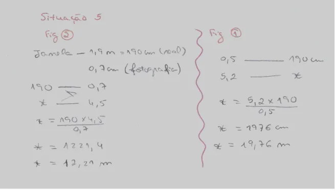 Figura 15: Cálculo da altura da escola utilizando a noção de proporção 