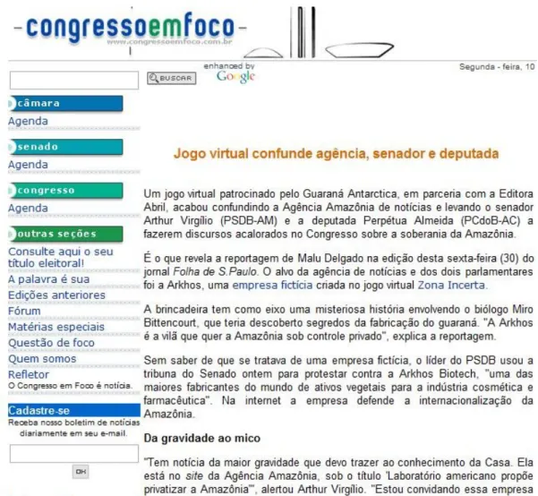 Figura 2 – Repercussão do caso Virgílio Fonte: congressoemfoco.com