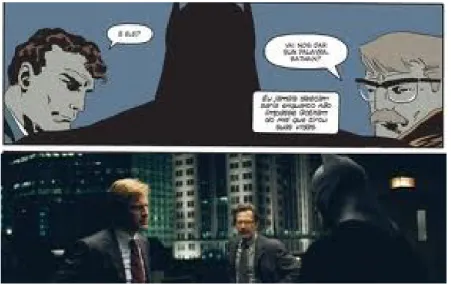 Figura 7 – Batman, Gordon e Harvey Dent em cenas da HQ e do filme.