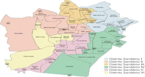 Figura I  – Distribuição de distritos sanitários do município de Campina Grande-PB. 