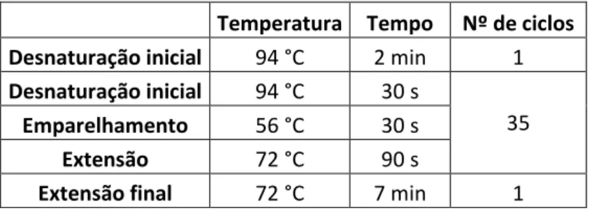 Tabela 3.9 -  Condições utilizadas no PCR para a segunda amplificação na MDH 3’.