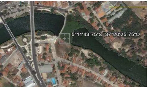 Figura 4 - Ponto 2 e sua respectiva coordenada geográfica, localizado no leito principal do Rio Apodi/Mossoró 