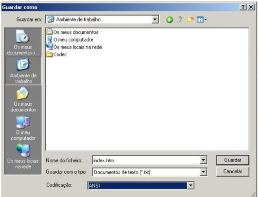 Figura 2-2:Como guardar uma página com o Notepad / Bloco de notas. 