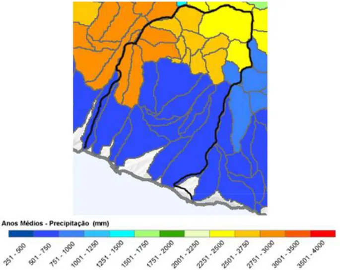Figura 18 – Valores médios da precipitação em ano médio no período de tempo de 1961/62 a 2011/12 no concelho da  Ribeira Brava 