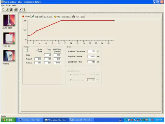 Figura 3.2  – Cópia da página do software “XCalibur” – CG Programação de temperatura do forno