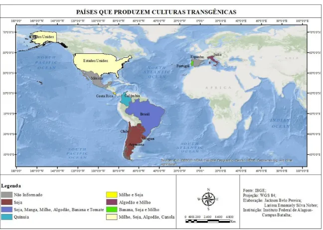 Figura 1. Países que produzem e/ou comercializam culturas transgênicas. 