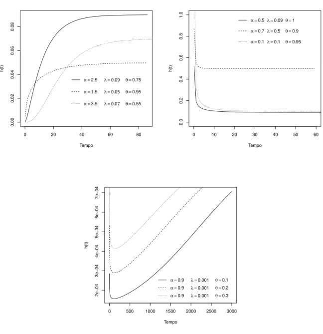 Figura 2.1: Fun¸c˜oes de risco crescente, decrescente e em forma de banheira da distribui¸c˜ao ECEG