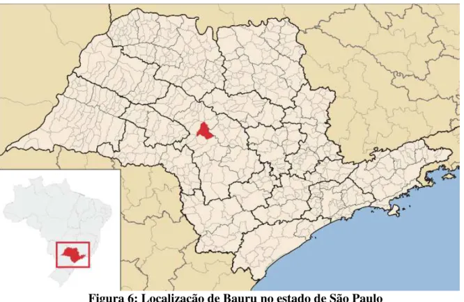 Figura 6: Localização de Bauru no estado de São Paulo  Fonte: Wikimedia Commons. 