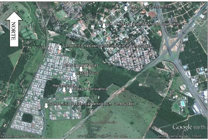 Figura 12: Área do Entorno dos Condomínios Estudados  Fonte: Google Earth (2012). 