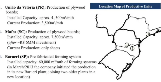 Figure 2  – Map and detail of PlywoodCo. Productive units  Elaborated by the author 