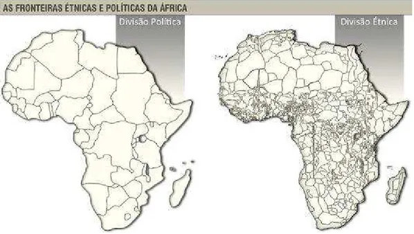 Figura 4 - Mapa Político e Mapa Étnico do continente Africano. 