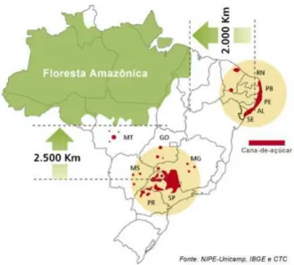 Figura 8 – Mapa de Produção de Açúcar no Brasil extraído do site da UNICA.  Fonte: UNICA, 2014 