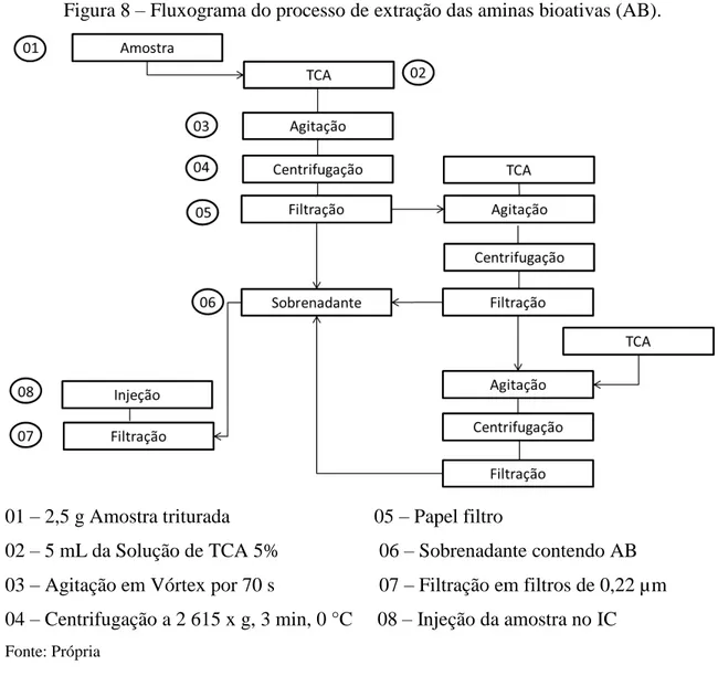 Figura 8  – Fluxograma do processo de extração das aminas bioativas (AB). 