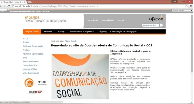 Figura 3. Site da Coordenação de Comunicação Social da UFSCar. 