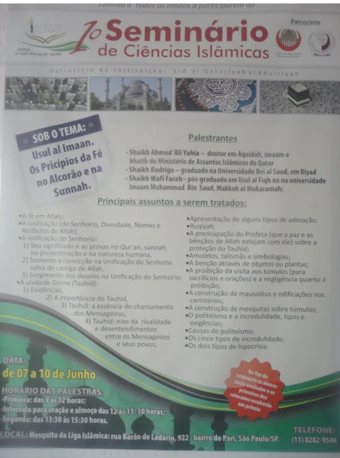 Fig.  3 – Cartaz do 1º Seminário de Ciências Islâmicas (fotografia do autor) 
