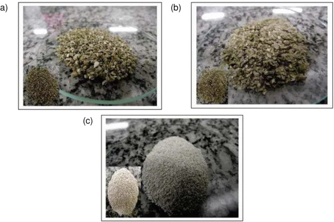 Figura  3.1.  Vermiculita  Natural  (a),  com  Surfactante  (b)  e  Ácida (c) Fotografada no 