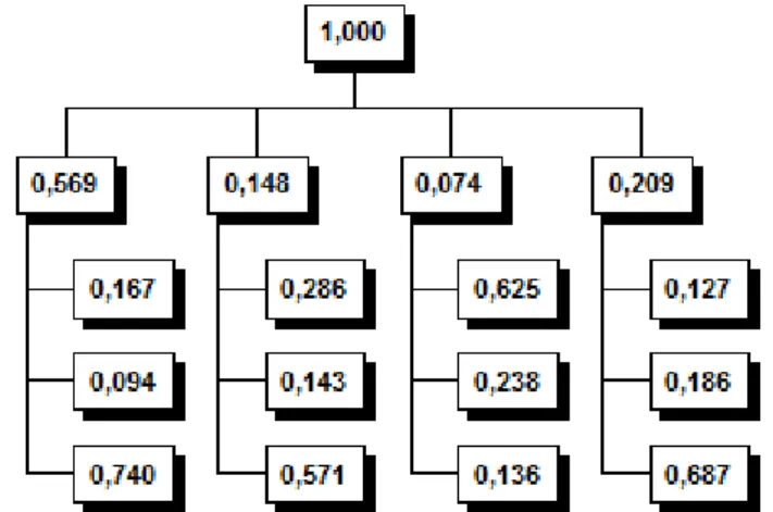 Figura 4.2  –  Vetores de Prioridades para o Exemplo da Compra da Máquina  (Fonte: Adaptado de Goodwin &amp; Wright, 2004 p