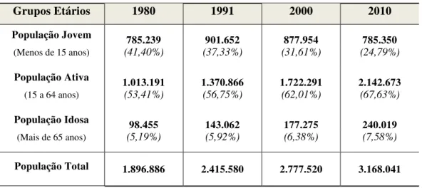 Tabela 5  – População por Grupos Etários do  Rio Grande do Norte no período de 1980 a 2010 