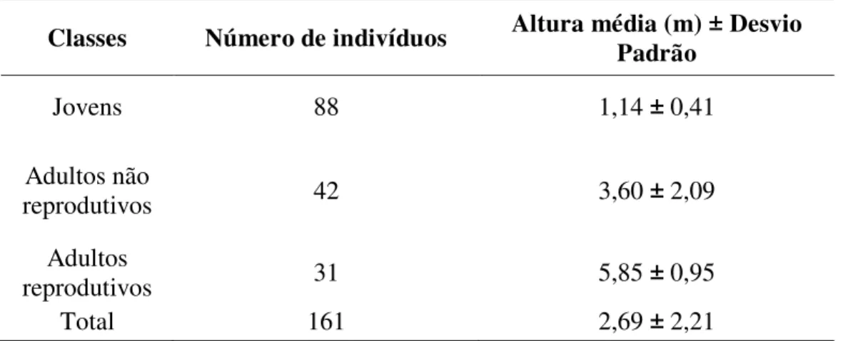 Tabela 1:  Caracterização ontogenética, com base na altura de plantas de C. prunifera