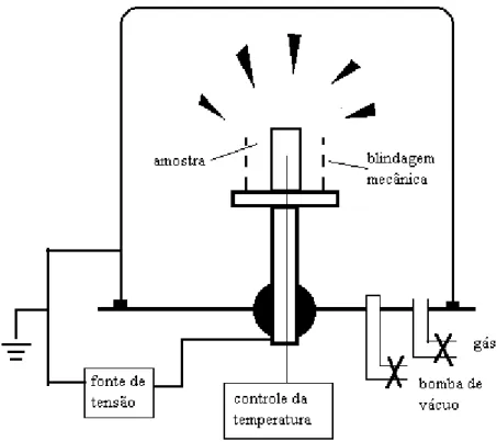 Figura 2.1 - Esquema básico de um equipamento para nitretação iônica (ALVES JR,  2001)