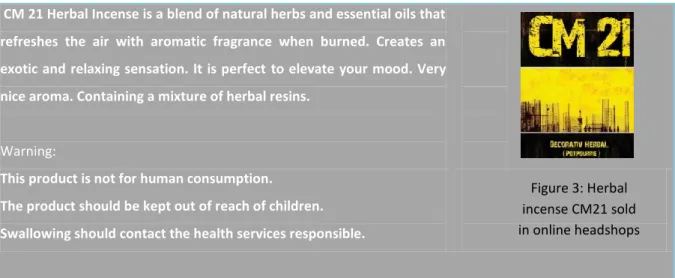 Figure 3: Herbal  incense CM21 sold  in online headshops Figure 4: Herbal  incense SCORPION  ULTRASTRONG sold in  online headshops