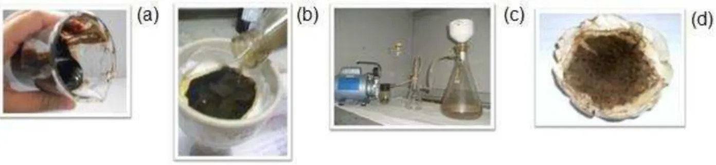 Figura 7  – (a) Borra de petróleo; (b) solubilização da borra de petróleo por 