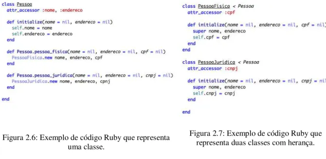 Figura 2.7: Exemplo de código Ruby que  representa duas classes com herança. 