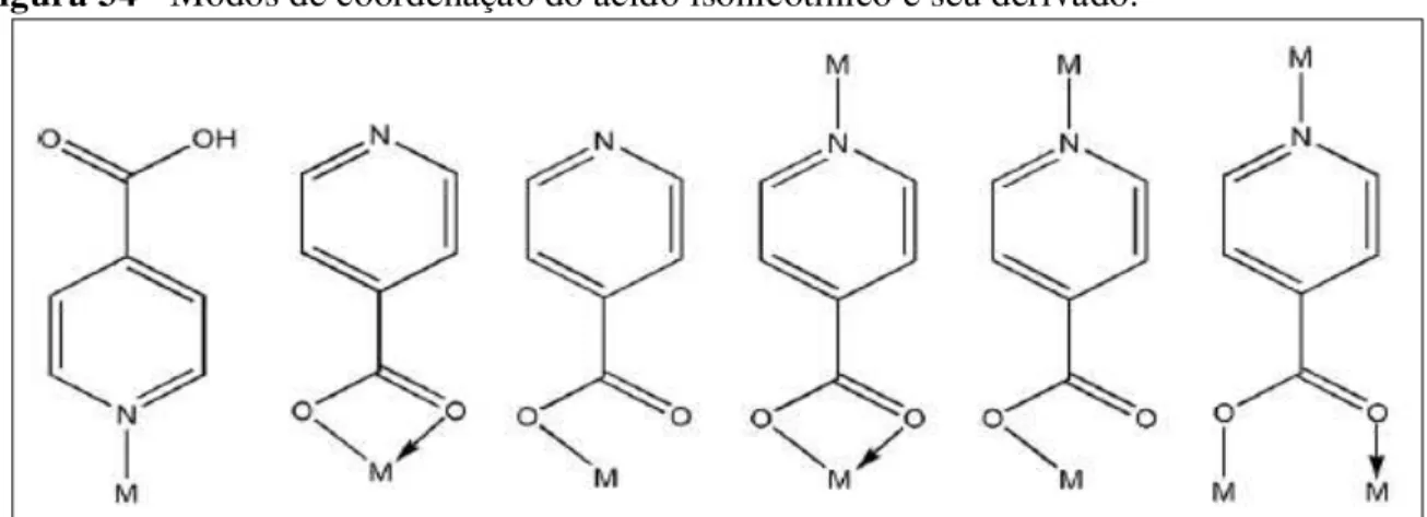 Figura 34 - Modos de coordenação do ácido isonicotínico e seu derivado. 