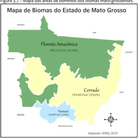 Figura 3.7 -- Mapa das áreas de domínios dos biomas mato-grossenses.  