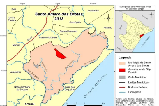 Figura 1: Mapa de localização do município de Santo Amaro das Brotas  –  SE  onde está situado o Assentamento Olga Benário