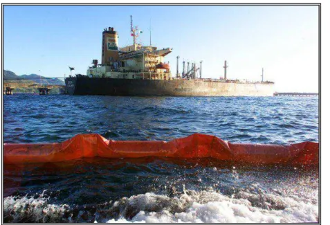 Figura 2.1 - Barreiras colocadas para evitar a propagação de óleo na Ilha Grande, RJ.  