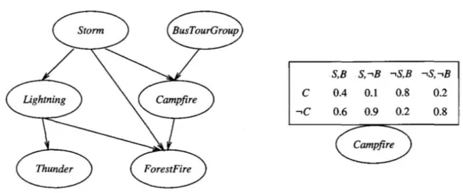 Figura 2.1 Uma rede de crenças Bayesiana (Mitchell, 1997). 
