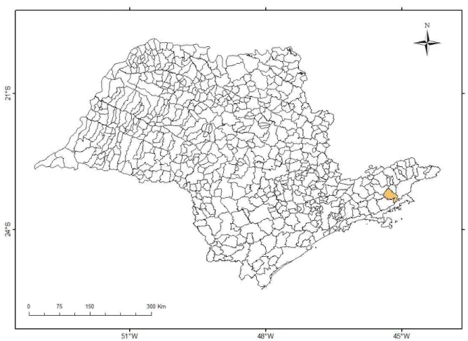 Figura  1:  Localização  do  município  de  São  Luís  do  Paraitinga  no  Estado  de  São Paulo  (destacado na cor laranja)