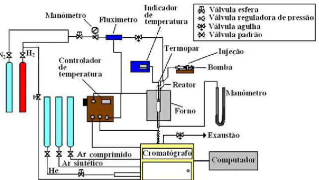 Figura  3.7  –  Esquema  da  linha  para  avaliação  da  isomerização  do  n-hexano  (BARSI,  2008)