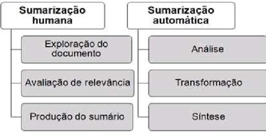 Figura 1 - Etapas de sumarização humana e automática 
