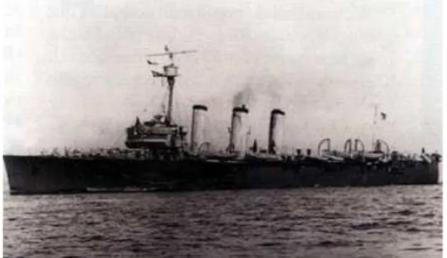 Figura 4: O Cruzador Bahia foi a pique no dia 14 de  julho de 1945, por acidente em exercício de tiro real, que 