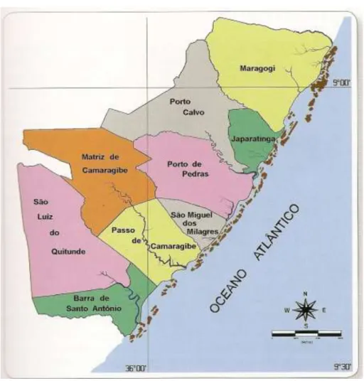 Figura 2 – Mapa com a localização dos municípios do Litoral Norte do Estado de  Alagoas 