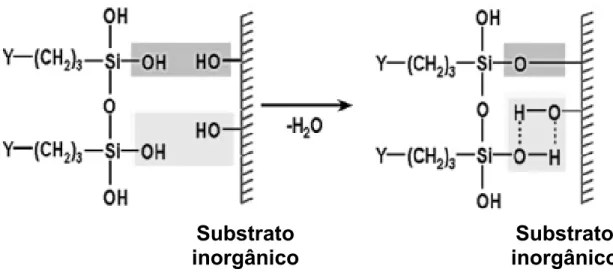 Figura 2.5 – Forma de reação entre um agente silano e a superfície de material  inorgânico