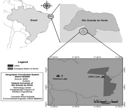 Fig.  1-  Localização  geográfica  do  município  de  Serra  Negra  do  Norte,  com  destaque  para  os  lagos  artificiais da ESEC-Seridó