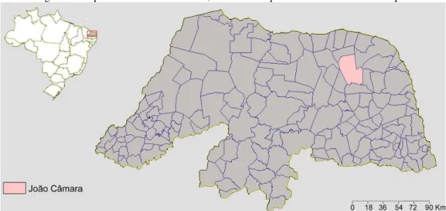 Figura 9 - Mapa do Rio Grande do Norte, com o município de João Câmara em destaque. 