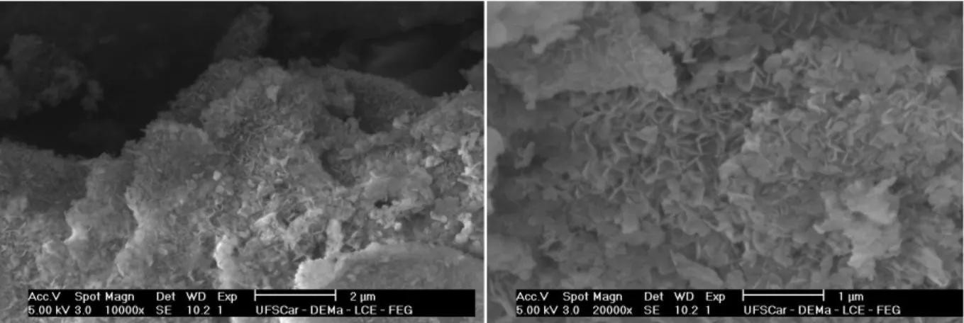 Figura 5.10: Micrografia do MgO Grandes Flocos após moagem com SiO 2 . 