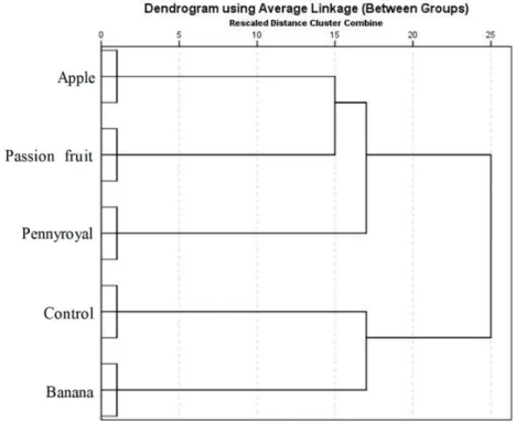 Figure 5. Dendrogram for the HCA results using Ward’s cluster algorithm of the volatile profile obtained from wine (control) and WBAV vinegars