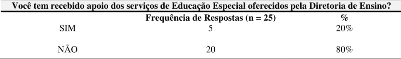 Tabela 8: Serviços de Educação Especial oferecidos pela Diretoria de Ensino 