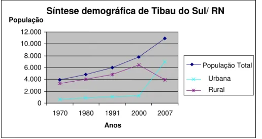 Gráfico 02  – Síntese demográfica de Tibau do Sul/RN  Fonte: Tibau do Sul, 2007; IBGE, 2007 