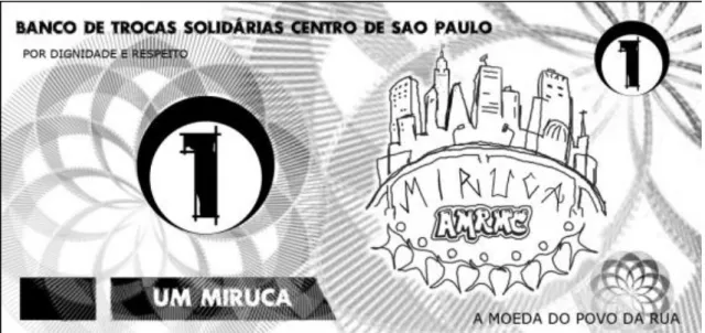 Figura  7  – ‘Miruca’,  moeda  social  utilizada  na  Feira  de  Trocas  Solidárias  do        Centro de São Paulo  –  SP