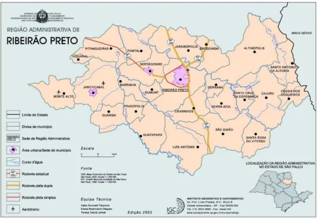 Figura 1 - Região Administrativa de Ribeirão Preto - SP (IGC, 2003). 